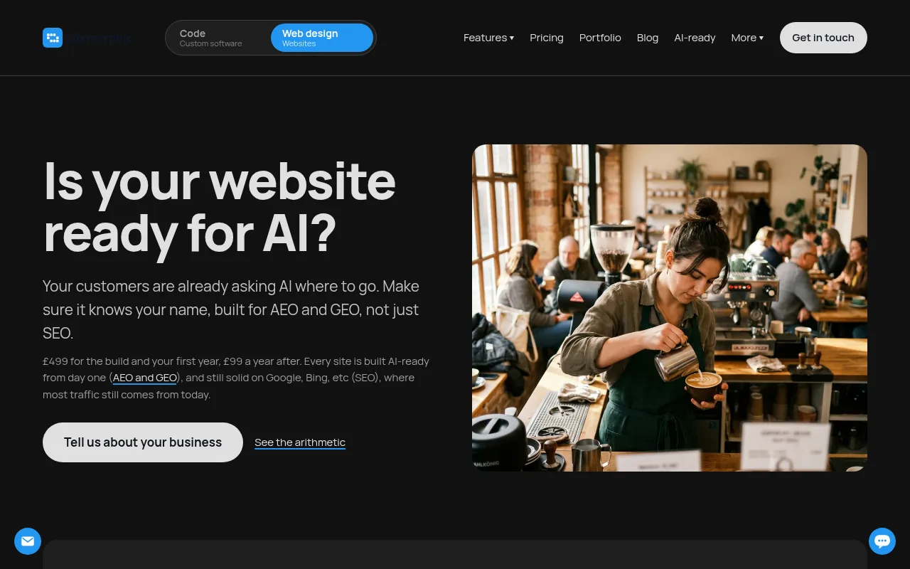 The Sitemorphic homepage: 'Is your website ready for AI?'