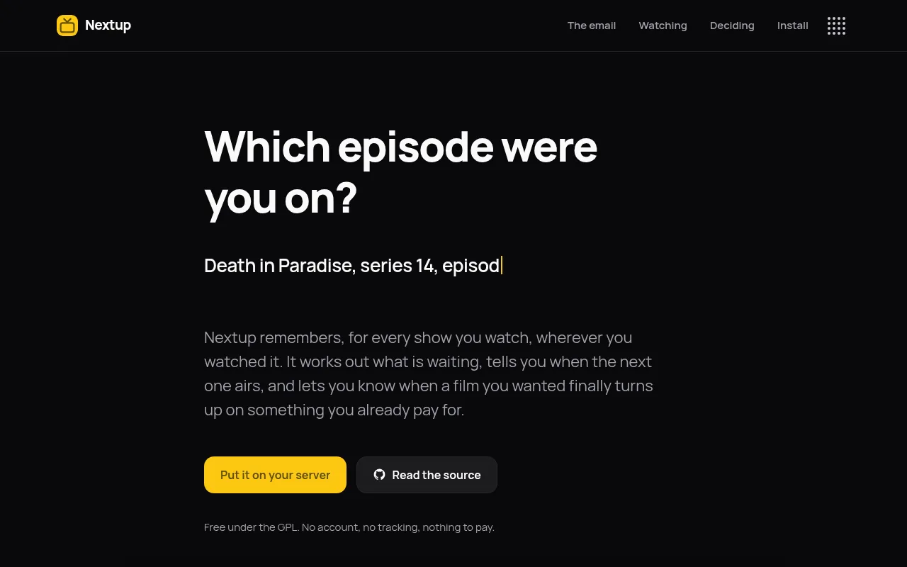Nextup — remembers which episode you are on for every show