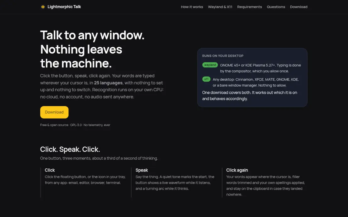Lightmorphic Talk — private dictation for Linux