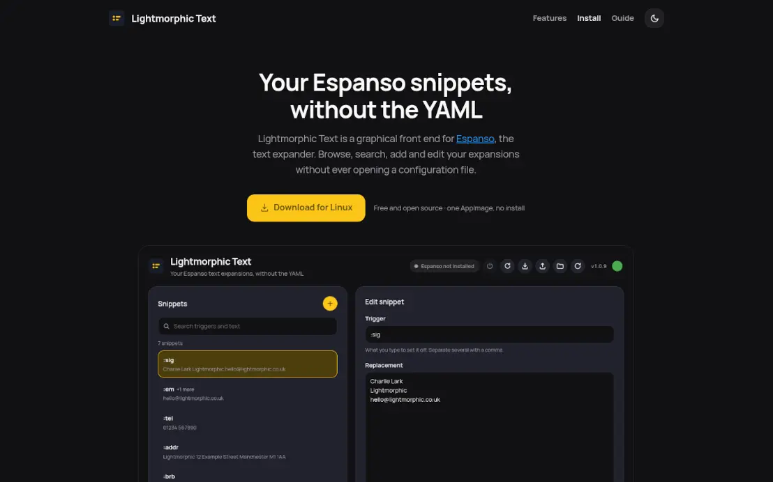 Lightmorphic Text for Espanso